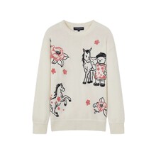 小熊女装毛针织衫26年春季新款新年趣味提花圆领毛衣百搭减龄上衣