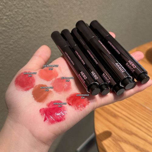 HERORANGE Red Powder Fluffy Mirror Lipstick Moisturizing Glossy Pout Transfer-Resistant Korean Youthful Lip Balm