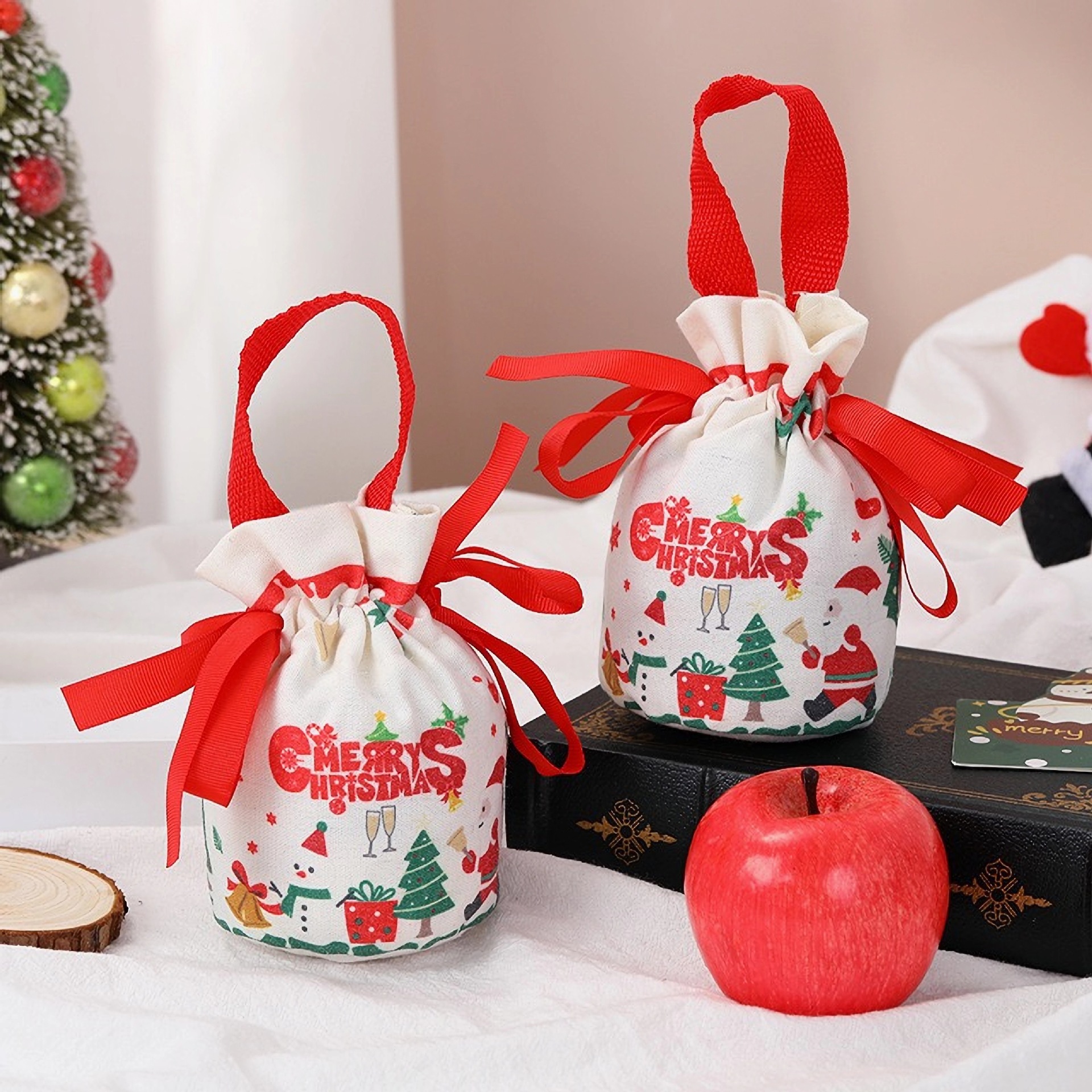 Navidad transfronterizas Santa Fe canvas bolsas de mano Nochebuena Navidad paquete de bolsas de regalo de dulces para niños bolsas de regalo