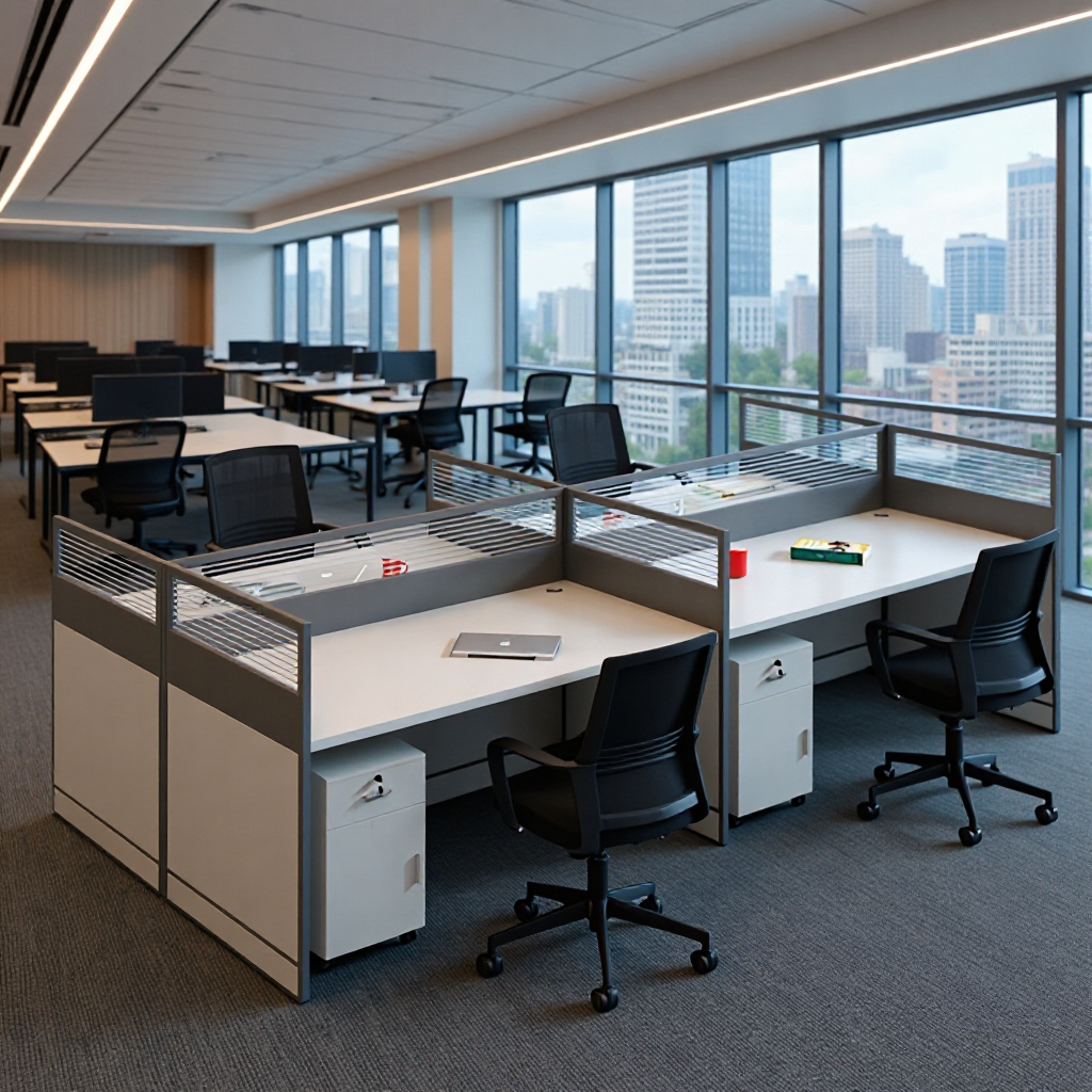 Four-Person Computer Office Desk, Company Staff Desk and Chair Set, Simple Modern Combination, Employee Partition Screen Workstation Table