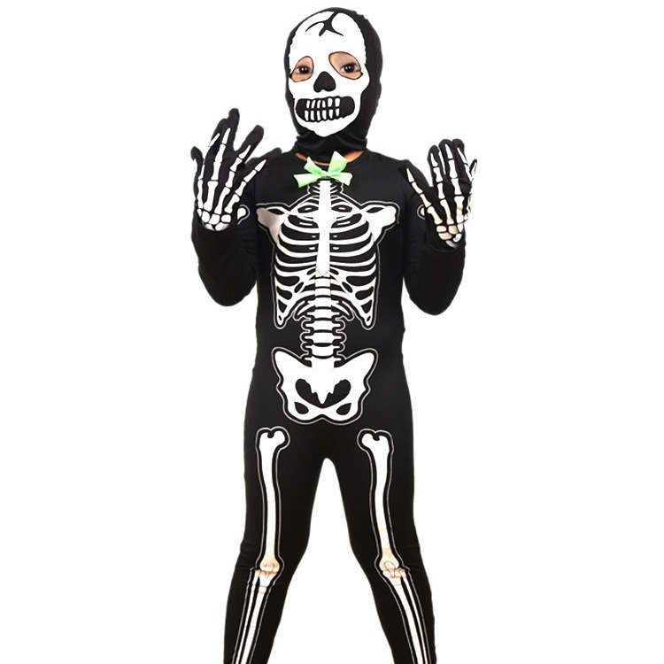 夏の欧米の爆発的な子供の黒い夜光の頭蓋の骨格の服は服装のハロウィンのcosの服装を装います。|undefined