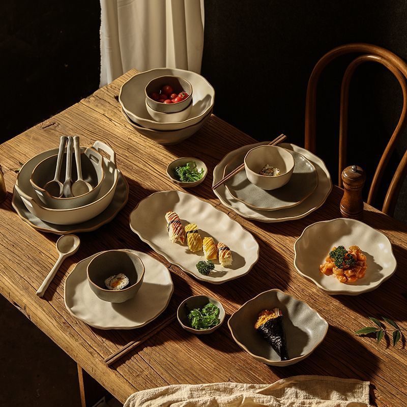 Japanese-Style Bowl and Plate Set, Rustic Ceramic Tableware, Personalized Rice Bowls, High-End Plates, Housewarming Bowls and Chopsticks, Bowl and Plate Combination Gift Box Set