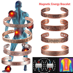 Cross-border Hot-selling Magnetic Bracelet Ring Combination Magnetic Bracelet Flower Ancient Red Copper Brushed Retro Men's and Women's Jewelry