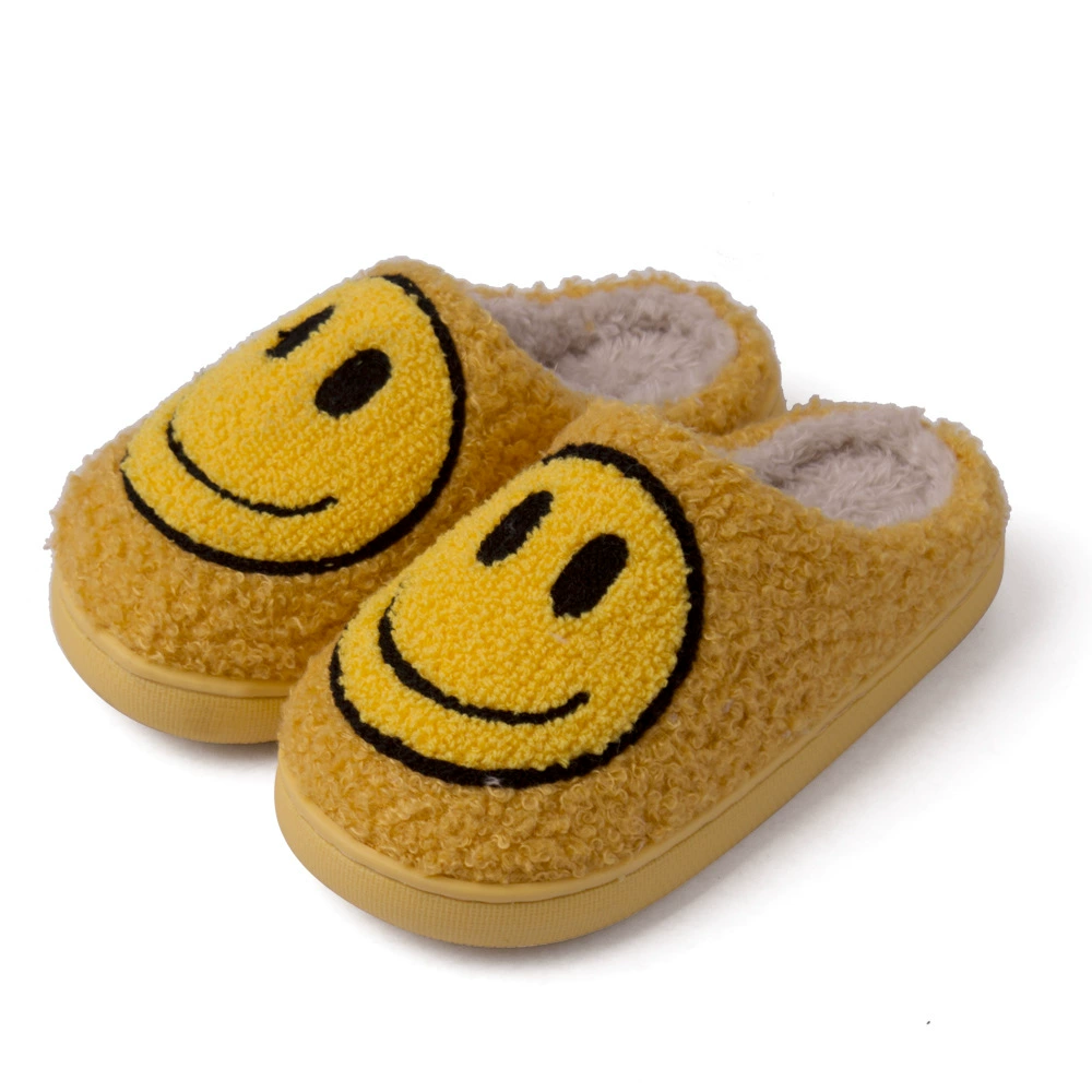 Трансграничные Amazon Smiley, корейские осенне-зимние Бархатные детские тапочки Тедди, мужские и женские домашние милые противоскользящие тапочки с героями мультфильмов