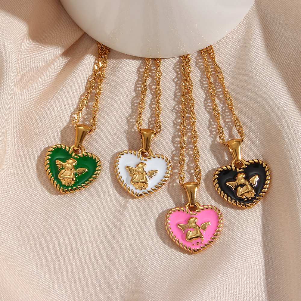 9g Weight PVD Coated Gold Plating Process Wholesale Jewelry Fashion Heart Shape 304 Stainless Steel 18K Gold Plated PVD Coated Plating Pendant Necklace