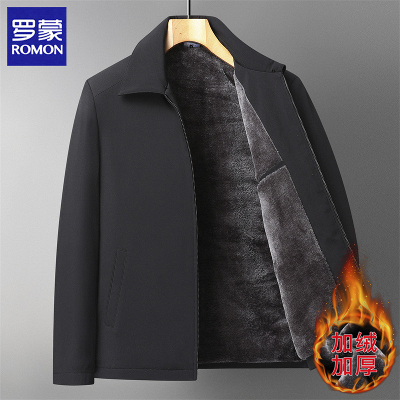 Romon Fleece-Lined Winter Jacket for Men 2025 New Model for Middle-Aged and Elderly Dads with Fur Collar, Warm and Thickened Jacket