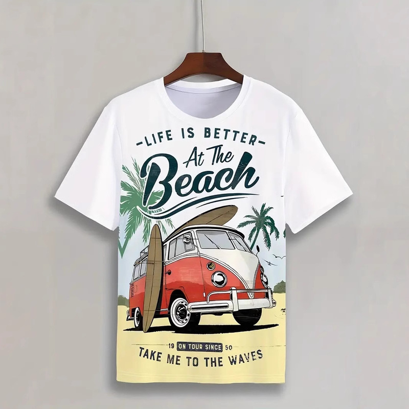 (High Quality Needle Eye Cloth) 3D Casual Digital Printing Resort Printed Pattern Short Sleeve Men's T-shirt