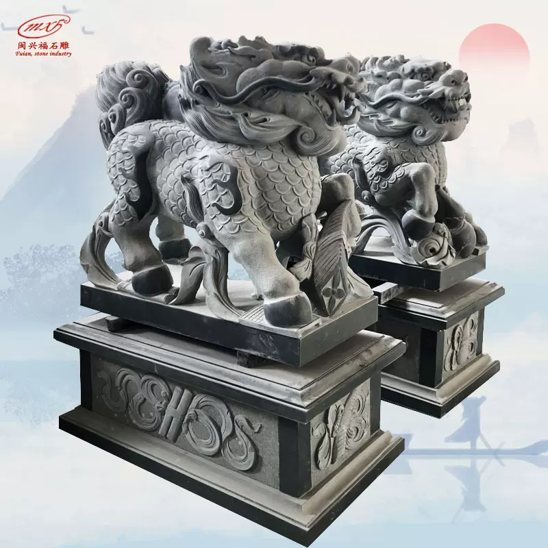 闽兴福 按需定 制 石雕麒麟雕刻青石麒麟貔貅酒店景观动物雕塑
