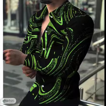 Foreign trade Amazon AliExpress 2023 men's shirt fashion casual 3D printing trend long a generation of hair