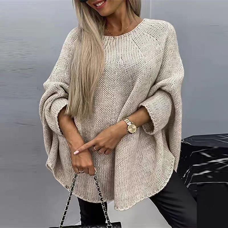 跨境亚马逊秋冬季新款欧美跨境毛衣女斗篷雨披式时尚针织披肩毛衣|undefined