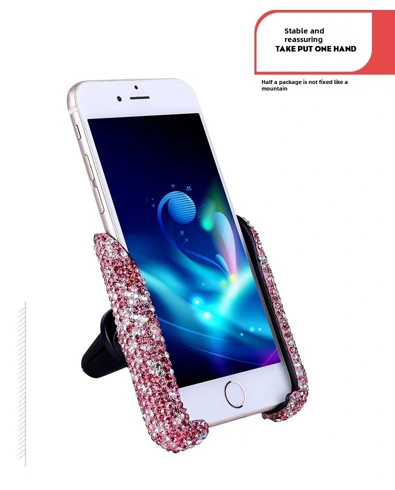 Grenzüberschreitende Auto-Handyhalterung mit Diamant-Einbettung, Navigationsrahmen, Luftauslasssitz mit doppeltem Verwendungszweck, Schwerkraft-Handyhalterung, weibliche Halterung_voghion.com