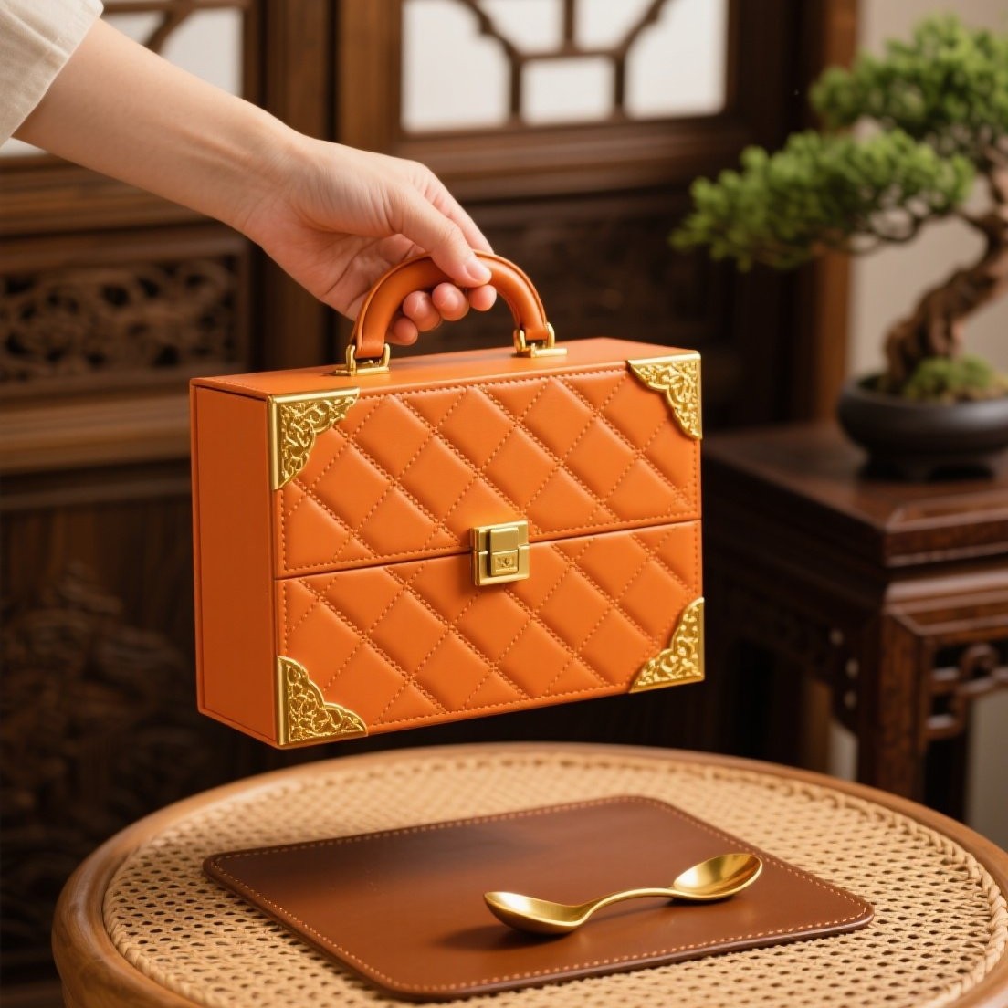 高档中秋节月饼红酒礼盒翻盖皮质空盒公司伴手礼包装盒手提箱制作