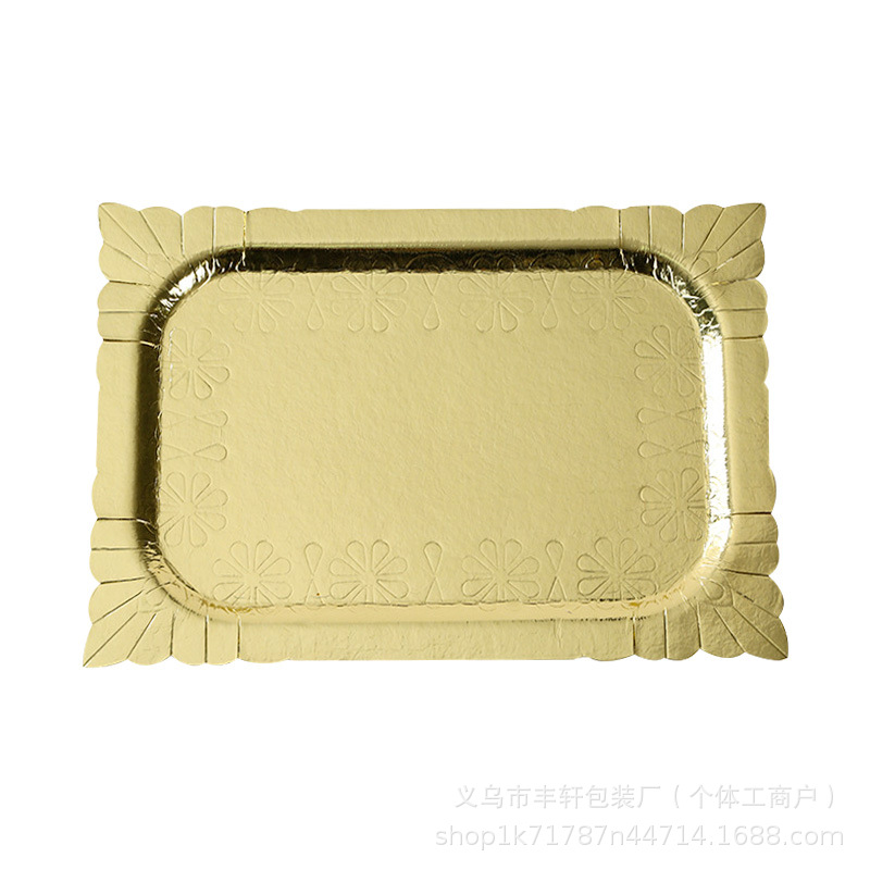 Fábrica al por mayor nueva bandeja de papel desechable engrosada de película de aluminio dorado bandeja de barbacoa cubiertos de fiesta de cumpleaños platos de papel