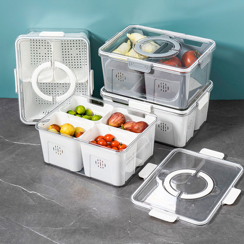Food storage box transparent divided preservation box, portable food storage box, refrigerator kitchen fruit and vegetable draining box