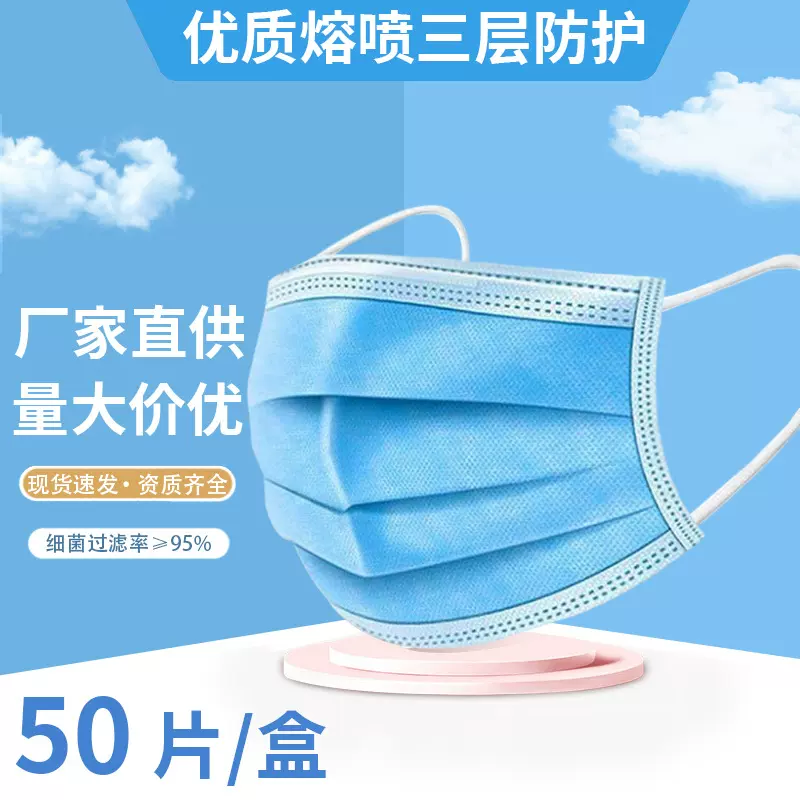 一次性口罩防尘防护成人三层含熔喷布过滤无纺布独立包装现货批发