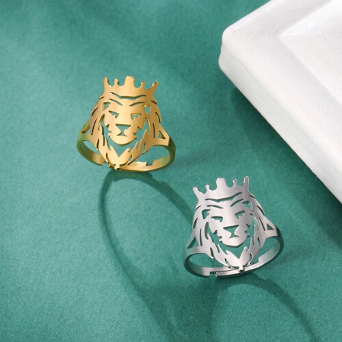 Men's Lion King Crown Ring Boys Stainless Steel Adjustable Ring Animal Head Jewelry Christmas Gift Wholesale
