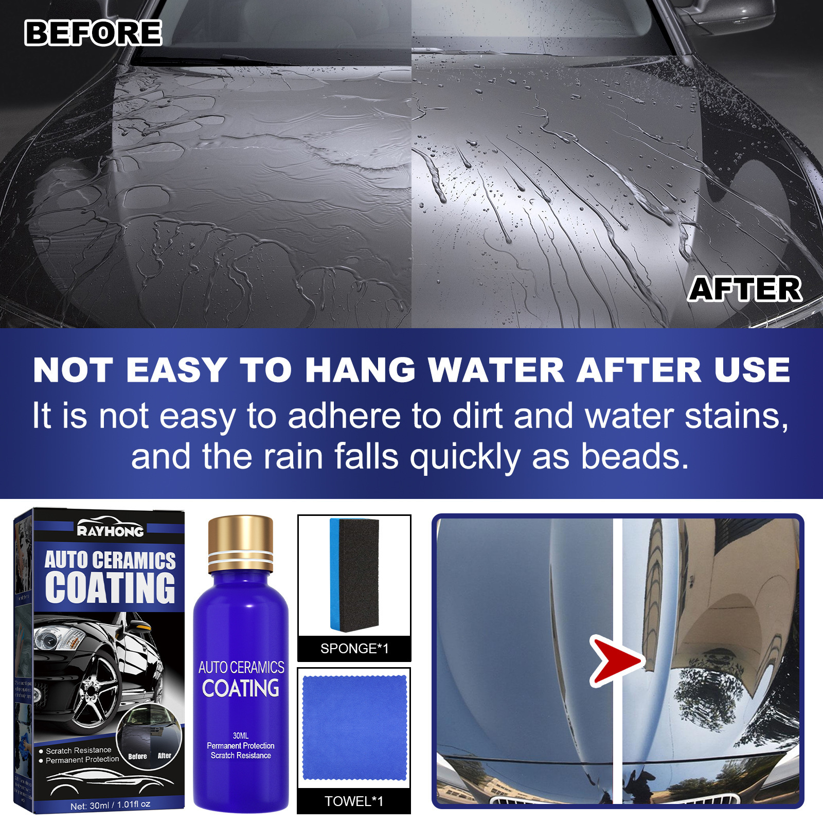 Rayhong líquido de recubrimiento de cristal para automóviles limpio y descontaminación impermeable a prueba de arañazos pintura de automóviles mantenimiento de recubrimiento de renovación image 3