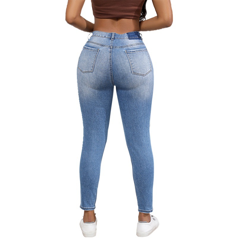 Jeans ajustados de cintura alta con efecto levanta glúteos y rotos para mujer, colección Primavera/Verano 2026, venta directa de fábrica para Amazon transfronterizo. image 1