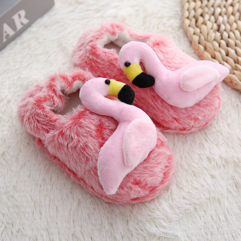 2023 new cross-border supply autumn and winter warm cotton slippers children's indoor cartoon flamingo Mao cotton slippers