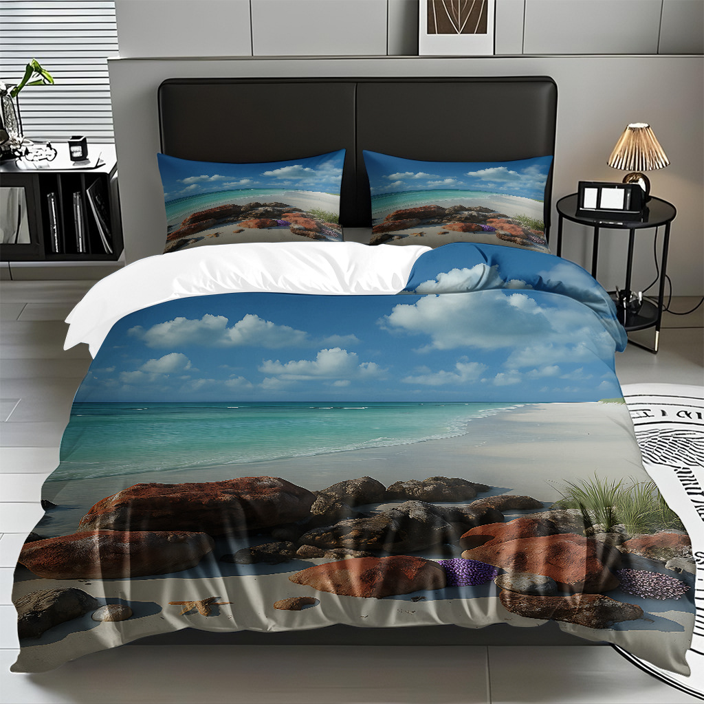 TEMU / JIT Amazonas textiles caseros transfronterizos hermosa vista al mar HD conjunto de edredón de impresión digital para diseñar