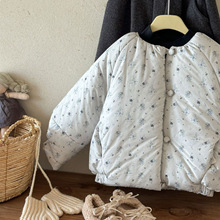 莱抱抱2025秋冬季韩系小碎花棉服女童立领小个子棉衣面包服冬外套