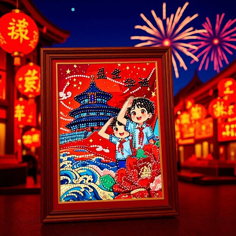 New 17*22 National Day Diamond Painting Handmade DIY with Photo Frame Kidsren's Educational Dot Diamond Painting Sticker Diamond Painting Decorative Painting