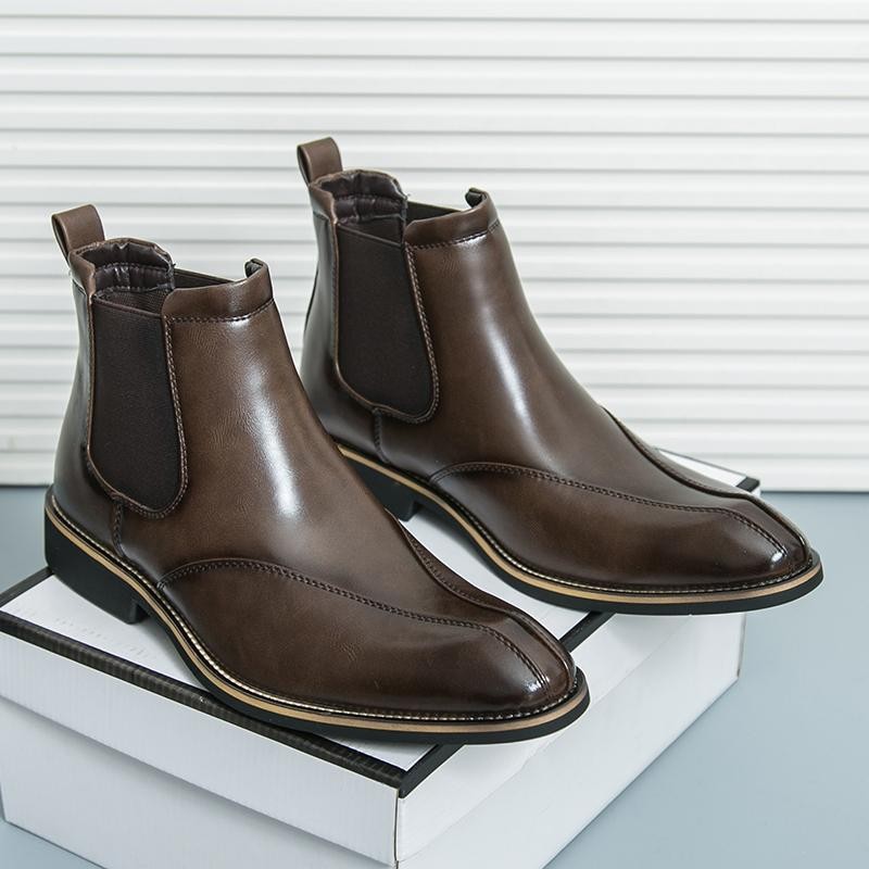 Botas Martin de invierno para hombres, zapatos de cuero de alto nivel para hombres, botas cortas de Chelsea británicas, botas de negocios para hombres casuales