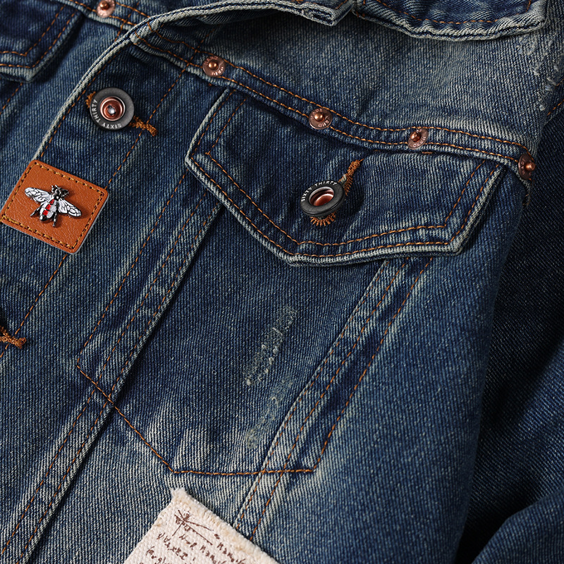 Men's Denim Jacket Embroidered Loose Fit Washed Cotton Outerwear_voghion.com
