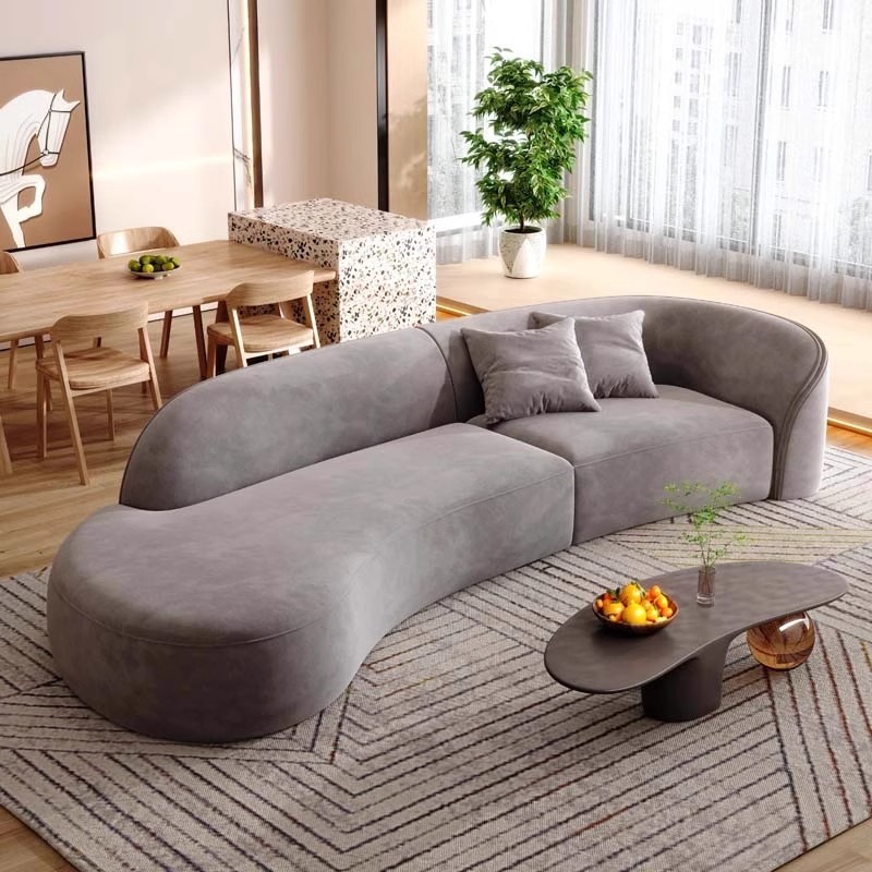 Sofá de tela curva, estilo de casa pequeño, estilo de sala de estar moderno, minimalista italiano, nuevo sofá creativo de 2024