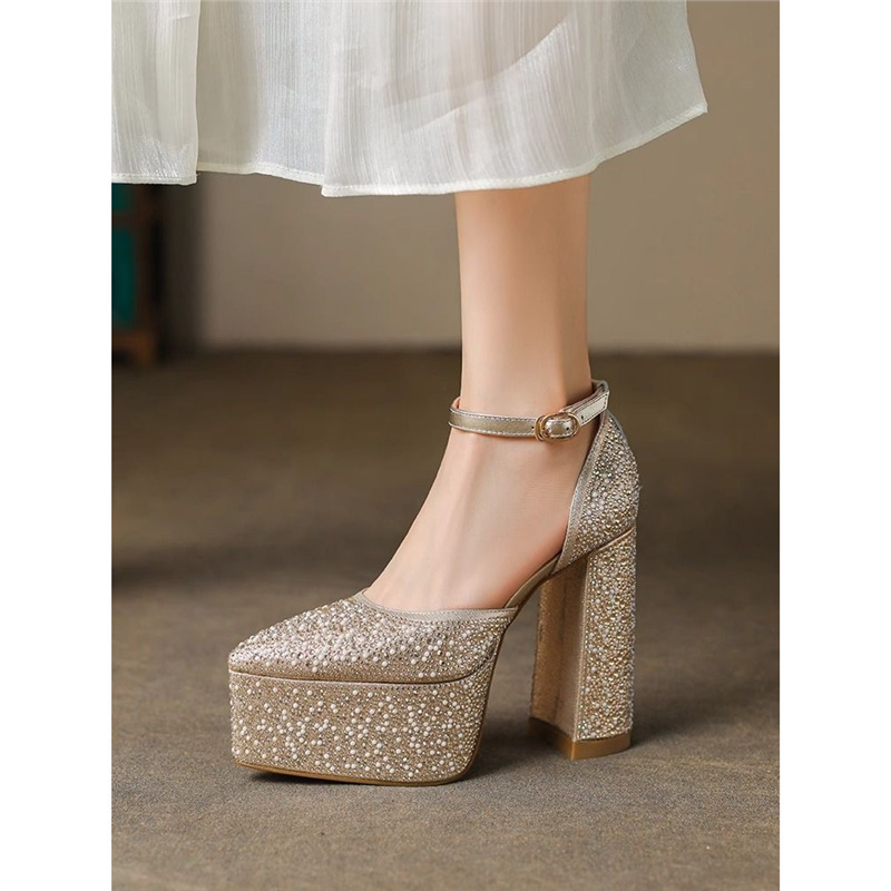 Comfortable Wedding Shoes 2026 New Model for Petite Women, Chunky Heel, Waterproof Platform High Heels, Main Wedding Shoes for the Stage