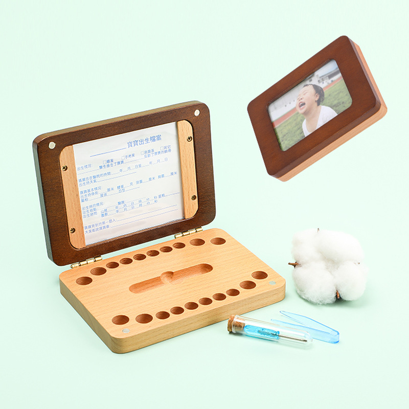 Caja para guardar el cabello y los dientes de leche de los niños, en inglés y japonés, caja de madera para guardar y conservar el cabello y los dientes de bebé, regalo de cumpleaños