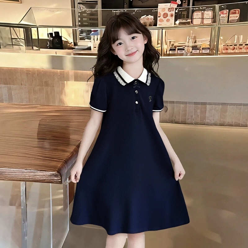 Girls' Summer Outfit, College Style Polo Collar Princess Dress, Forest Style, Fresh and Casual Fashion Versatile Dress for Older Children Girls' Summer Outfit, College Style Polo Collar Princess Dress, Forest Style, Fresh and Casual Fashion Versatile Dress for Older Children
