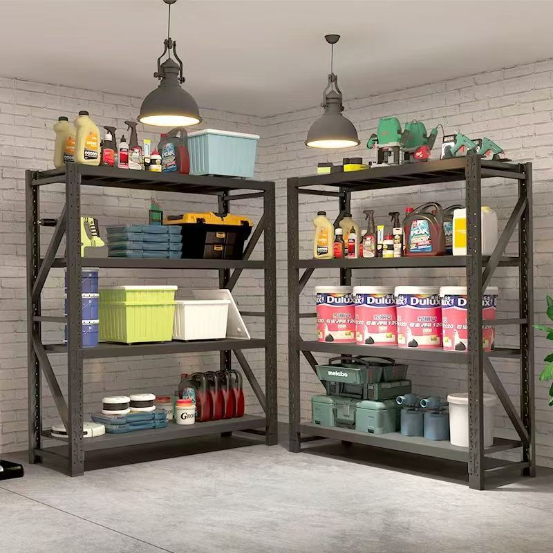 Black Storage Shelves with Medium-Sized Cross Beams, Thickened Cold-Rolled Steel, Stable Load-Bearing, Suitable for Factory Warehouses, Customizable Black Storage Shelves with Medium-Sized Cross Beams, Thickened Cold-Rolled Steel, Stable Load-Bearing, Suitable for Factory Warehouses, Customizable