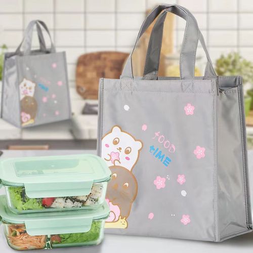 New cartoon lunch bag with aluminum foil, thickened, canvas shoulder strap, insulated lunch bag for office, portable lunch box with handle