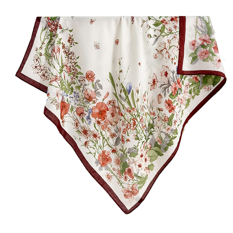 Pequeña moda de verano fresca, temperamento de alta gama 90 bufanda cuadrada con estampado de flores de temperamento de tendencia para damas image 5