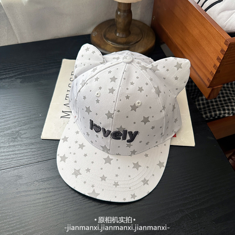 韩版可爱猫耳朵五角星平檐棒球帽女百搭鸭舌帽休闲运动遮阳鸭舌帽|undefined