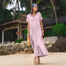 2025亚马逊独立站爆款欧美女装热销新时尚休闲宽松翻领长裙连衣裙