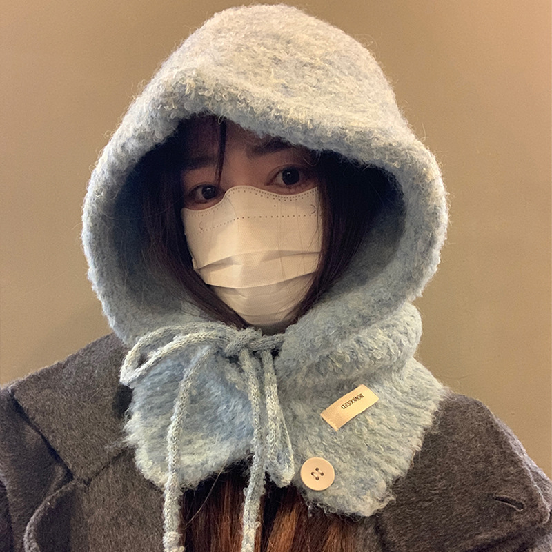 블루 발라 클라 바 모자 여성의 가을과 겨울 모자 스카프 원피스 울 블렌드 니트 따뜻한 귀 보호 캡