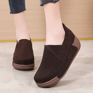 2025 Spring and Summer New Genuine Leather sneaker Korean Style Fashionable Thick Sole Rocking Shoes Women's Single-layer Shoes Moms Shoes Casual Women's Shoes