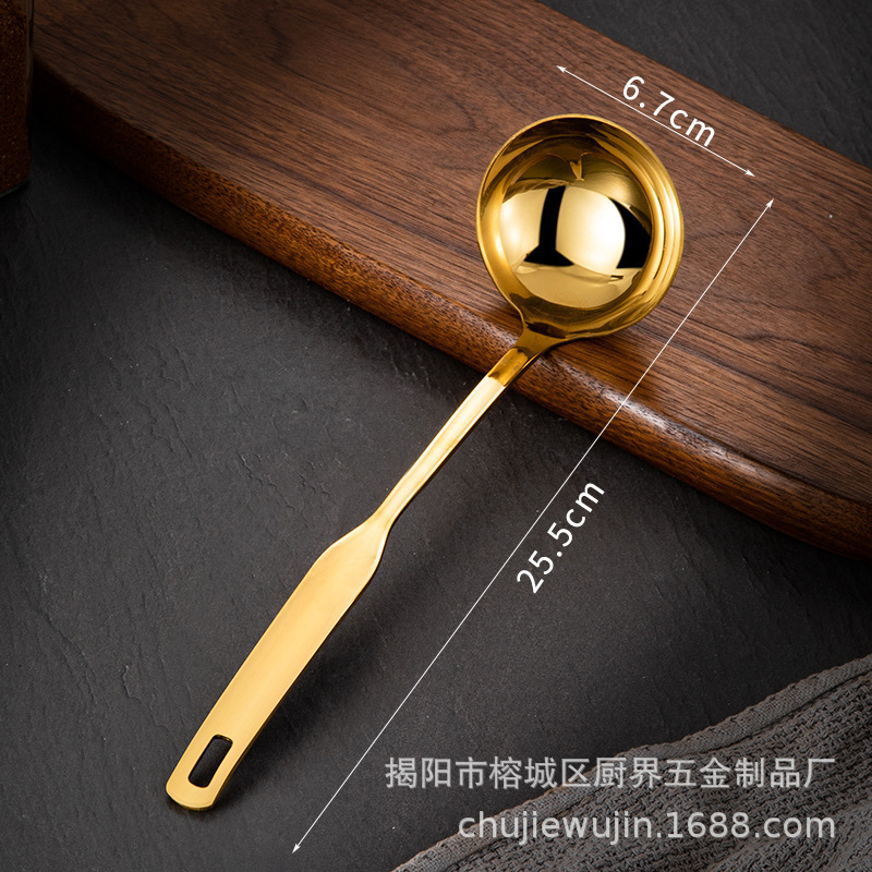 チタンメッキ金色スープスプーン棚ステンレススプーン漏れスプーン鍋スプーン棚ホテル食器棚陶磁器皿スプーン棚|undefined