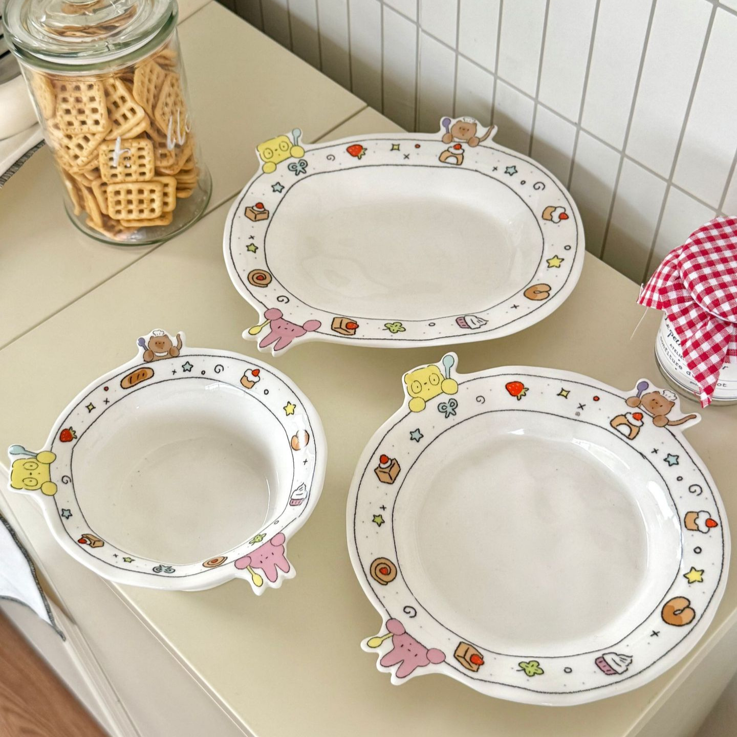 Cartoon Cute Bunny Special-Shaped Plate Ceramic Plate Oval Pasta Plate One-Person Rice Bowl Dessert Plate Birthday Gift