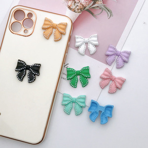 2pcs Bowknot DIY  mobile phone case jewelry Handmade accessories candy color pearl Keychain pendant hairpin DIY material