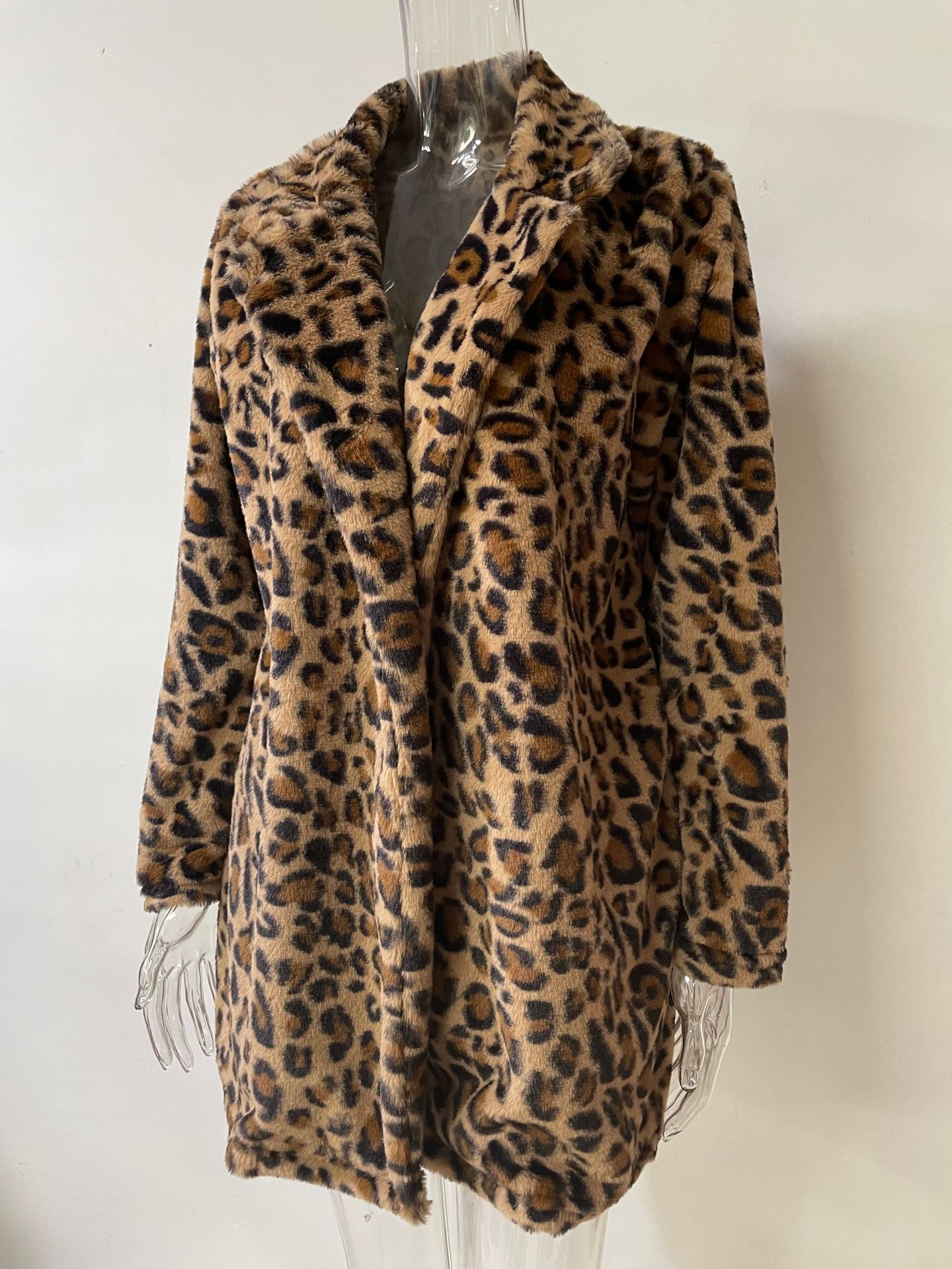 Fashion Leopard Polyester Placket Coat Woolen Coat