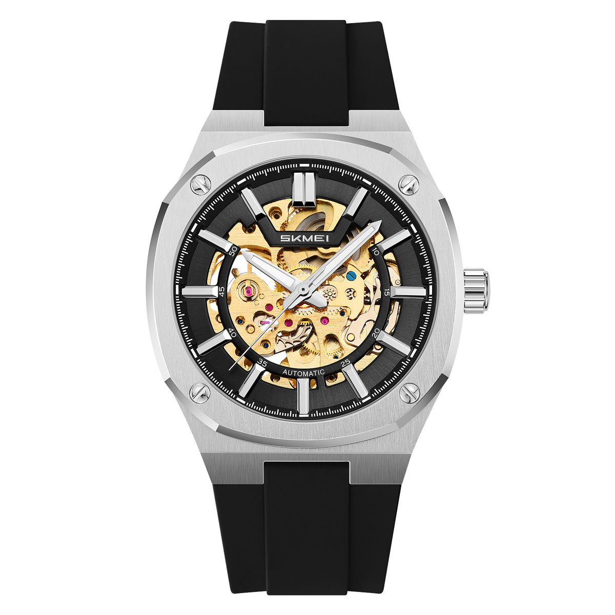 Momento de relojes mecánicos mecánicos automáticos huecos de silicona impermeable correa relojes de hombre comercio exterior personalizado mayorista