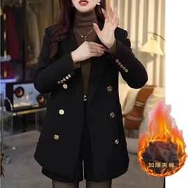 黑色双排扣夹棉加厚西装外套女秋冬新款感气质显瘦百搭小西服其他