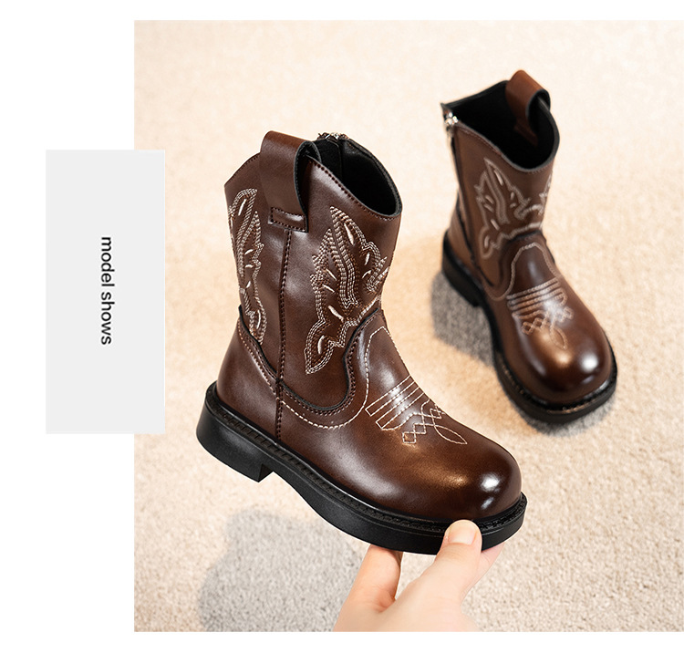 Kids' Shoes Tongkutu Children's Boots New Children's Fashion Brand Retro Embroidered Western Cowboy Boots Girls Mid Tube Martin Boots_voghion.com