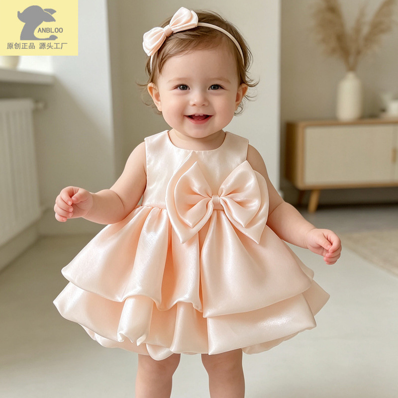 Summer elegant children's evening dress with bow, tutu skirt