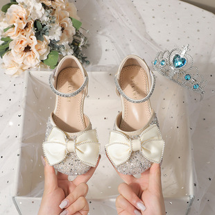 Baotou Sandals Girls' Princess Shoes 2025 Spring and Summer New Children's Leather Shoes Crystal Shoes All-match Little Girl's Hole Shoes