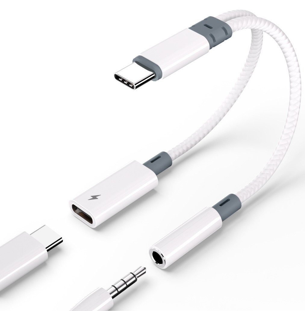 Adaptador Typec dos en uno, adaptador de auriculares otg, carga rápida, adaptador de audio para teléfono móvil, chip CX31993