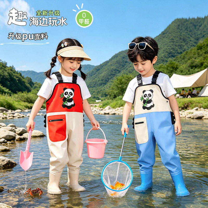 Children's waterproof wading pants, one-piece beachwear with panda print, water pants for kindergarten and beach play Children's waterproof wading pants, one-piece beachwear with panda print, water pants for kindergarten and beach play